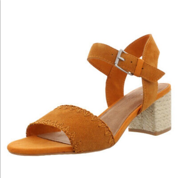 TOMS Orange/Tan Rosa Suede Heels - Picture 2 of 8